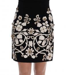 Dolce & Gabbana Black Crystal Floral Skirt
