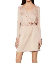 BCBGMaxazria Bare Pink Satin Drawstring Mini Dress