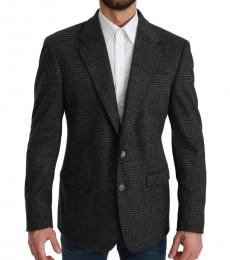 Dark Grey Check Wool Formal Blazer
