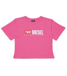 Diesel Little Girls Pink Logo Embroidered T-shirt