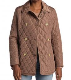 Brown Quilted Double Breasted Jacket