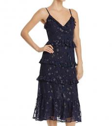 Michael Kors True Navy Metallic Ruffled Dress
