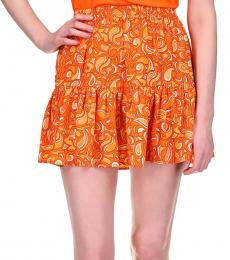 Orange Printed Tiered Mini Skirt