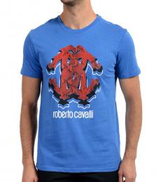 Roberto Cavalli Blue Graphic Print T-Shirt