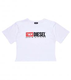 Diesel Girls White TJACKYD Crewneck T-Shirt