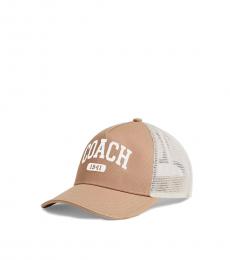 Coach Beige White Embroidered Trucker Hat