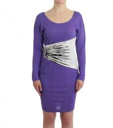 Purple Solid Long Sleeves Dress