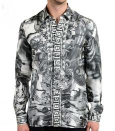 Light Grey Silk Graphic Dress Shirt