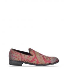 Dolce & Gabbana Red Gold Silk Baroque Loafers