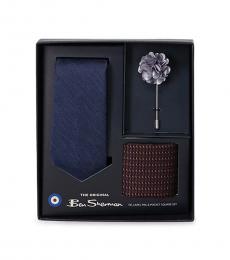 Ben Sherman Blue Tie, Pin, & Pocket Square Set