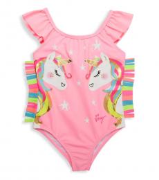 Betsey Johnson Little Girls Pink Unicorn Graphic One-Piece Swimsuit
