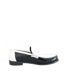 Black White Woven Leather Loafers