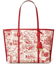 Tory Burch Red Destination Perry Printed Large Tote