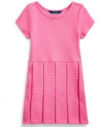 Ralph Lauren Little Girls Baja Pink Pleated Ottoman-Rib Dress