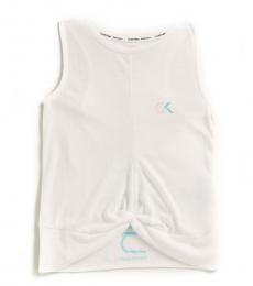 Calvin Klein Girls White Vertical Logo Twist Front Tank Top