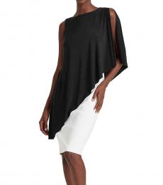 Ralph Lauren BlackWhite Asymmetrical Cape Dress