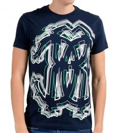 Roberto Cavalli Dark Blue Graphic Crewneck T-Shirt