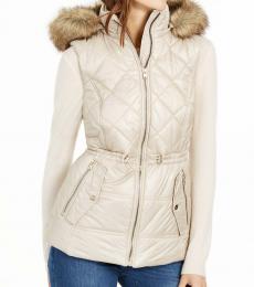 Michael Kors Khaki Hooded Faux-Fur-Trim Puffer Vest