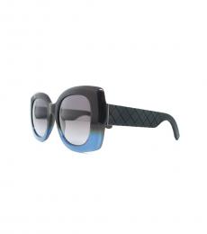Bottega Veneta Black-Blue Square Oversized Sunglasses