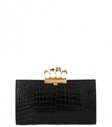 Alexander McQueen Black Textured Skull Four Ring Clutch
