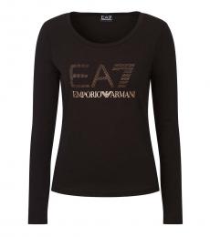 Emporio Armani Black Scoop Neck Long Sleeve Logo Tee