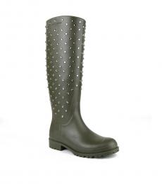 Olive Rubber Crystal Boots