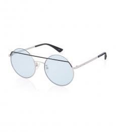 McQ Alexander McQueen Silver-Light Blue Round Sunglasses
