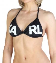 Karl Lagerfeld Black Logo Solid Bikini Top