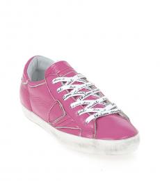 Pink Leather Low Top Sneakers