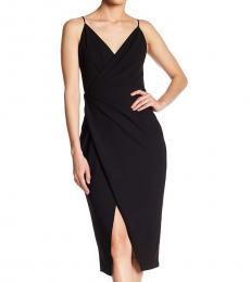 Betsey Johnson Black Faux Wrap V-Neck Midi Dress