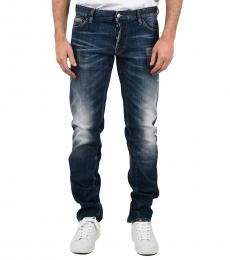 Dsquared2 Navy Blue Stonewashed Slim Fit Jeans