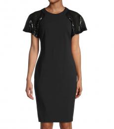 Black Glitter-Sleeve Sheath Dress