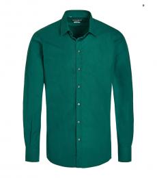 Dark Green Solid Body Fitted Shirt