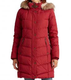 Red Hooded Down Puffer Jacket
