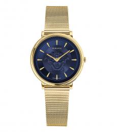 Versace Golden V-Circle Blue Dial Watch