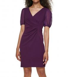 DKNY Purple Faux Wrap Sheath Dress