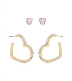 Betsey Johnson Golden Pink Heart Earrings Set
