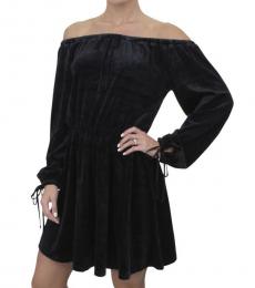 Juicy Couture Pitch Black Velour Off Shoulder Dress