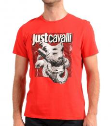 Roberto Cavalli Red Logo Print T-Shirt