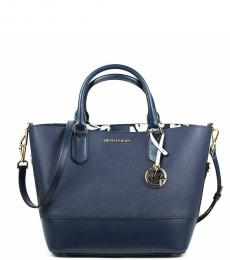 Michael Kors Navy White Floral Trista Medium Satchel