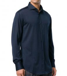 Brunello Cucinelli Navy Blue Classic Buttoned Shirt