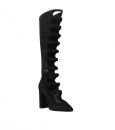 Black Front Cut Out High Boots