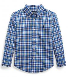 Ralph Lauren Little Boys Royal/Green Plaid Poplin Shirt