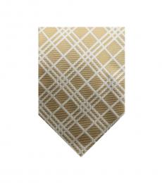 Burberry Gold Timeless Plaid Print Silk Tie