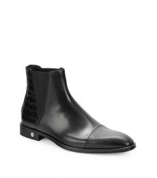 Cavalli Class Black Animal Embossed Leather Boots