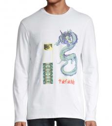White Long-Sleeve Dragon Graphic T-Shirt