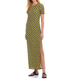 Michael Kors Light Yellow Plaid T-Shirt Maxi Dress