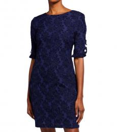 Karl Lagerfeld Dark Blue Ruffle-Sleeve Sheath Dress