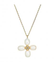 Gold Pearl Clover Pendant Necklace