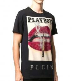 Philipp Plein Black Crystal Lips Printed T-Shirt